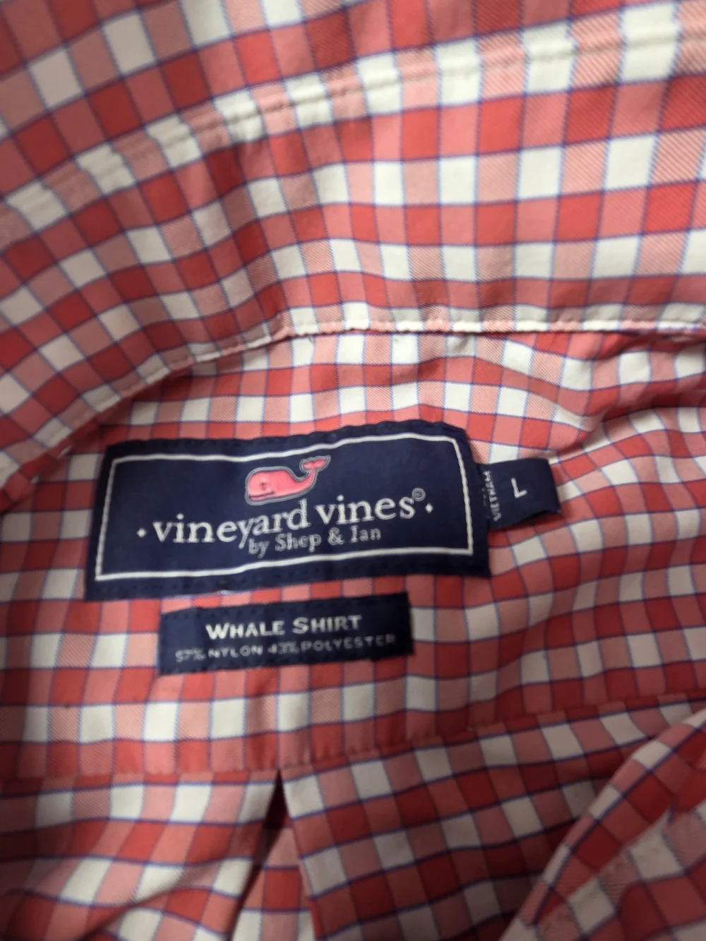 Vineyard Vines Whale Shirt Red Gingham Performance Button Down L